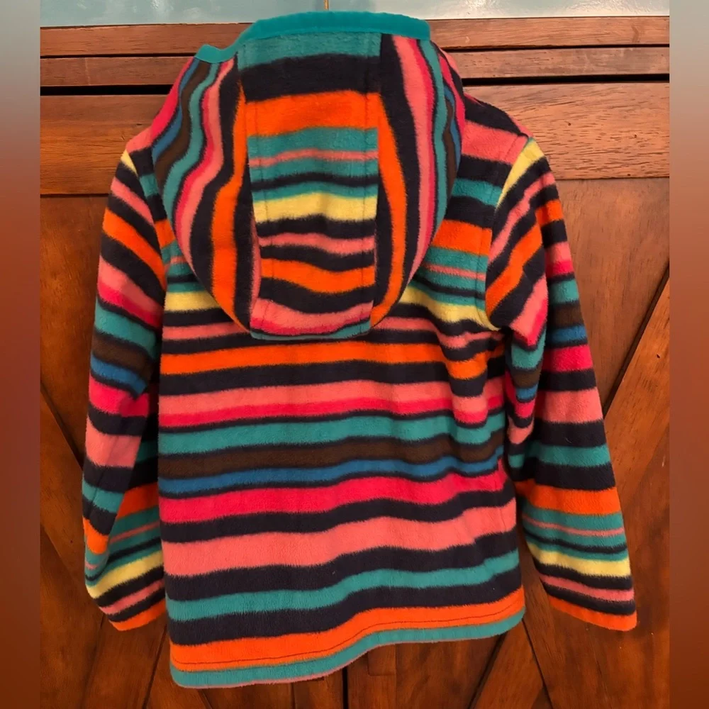 Lands' End Multicolor Striped Hooded Fleece Jacket Coat Unisex Kids Size Small - Picture 2 of 6